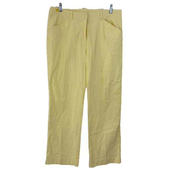Lilly Pulitzer Seersucker‎ YELLOW Stripe Pants 8 Ankle Beach Coastal Lightweight - Picture 1 of 10